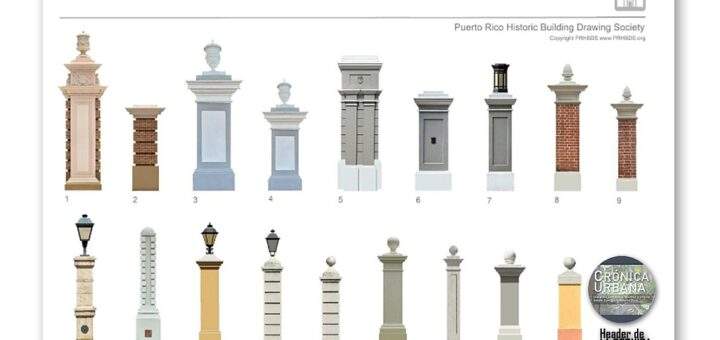 Registro de columnas de verjas y entradas de edificaciones históricas en San Juan